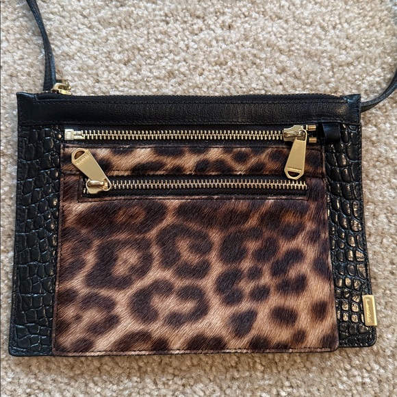 Brahmin leopard black croc gold crossbody bag calf hair leather handbag bag - Picture 2 of 8